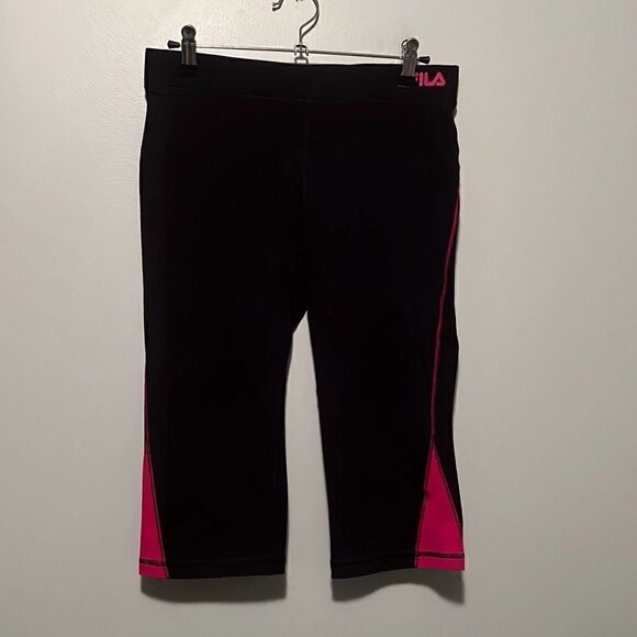 Fila Sport Women's Black and Pink Stretch Cotton Blend Leggings - Picture 1 of 7